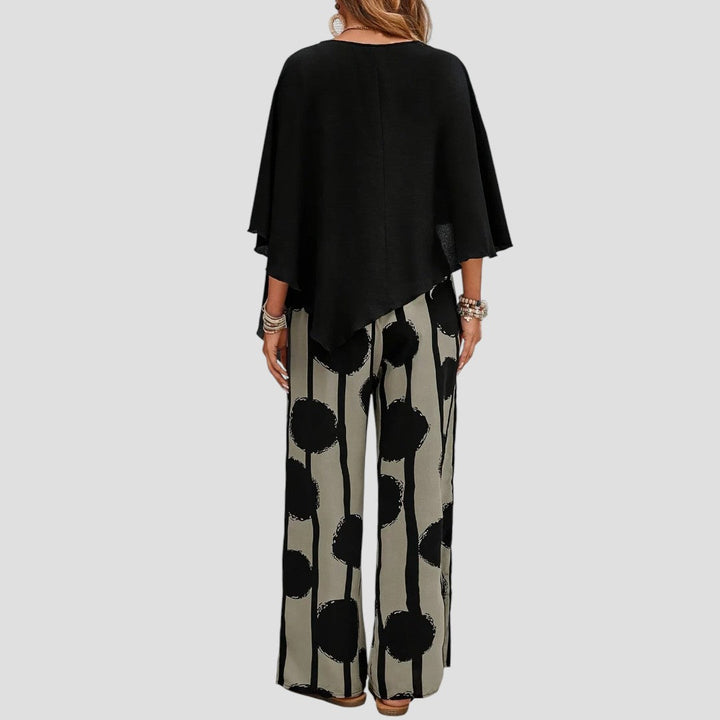 Amirah™ | Top asimmetrico e pantaloni stampati neutri