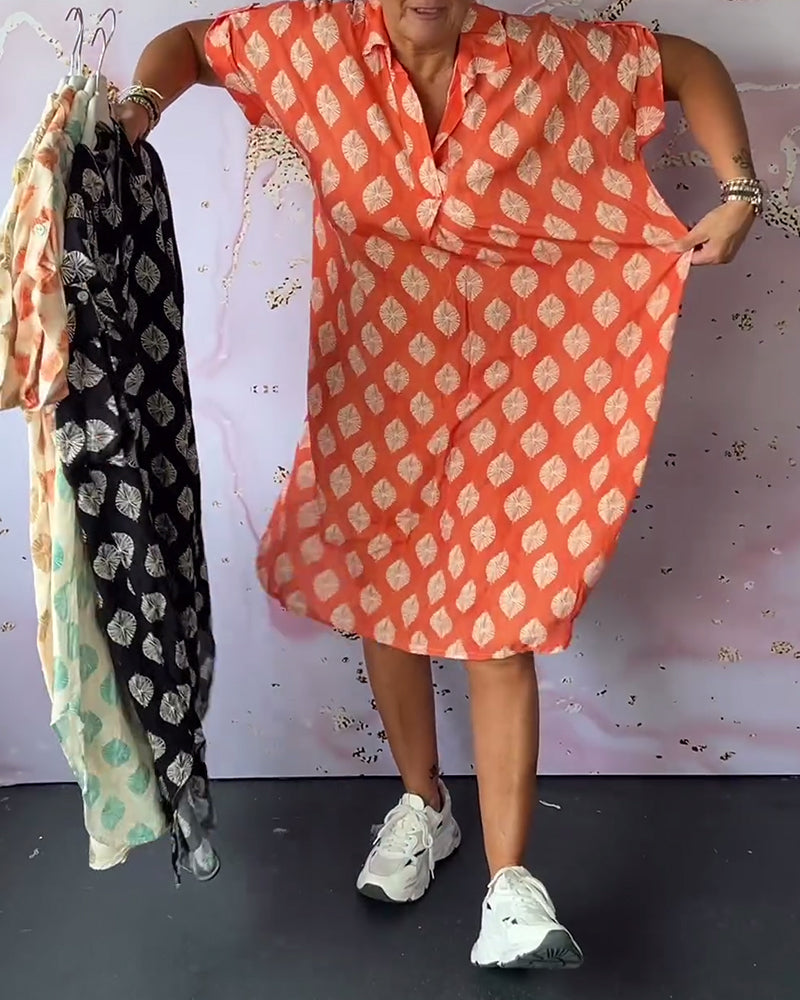 Selia™ | Abito Estivo Ampio con Collo Revers e Maniche Corte