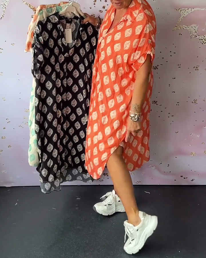 Selia™ | Abito Estivo Ampio con Collo Revers e Maniche Corte