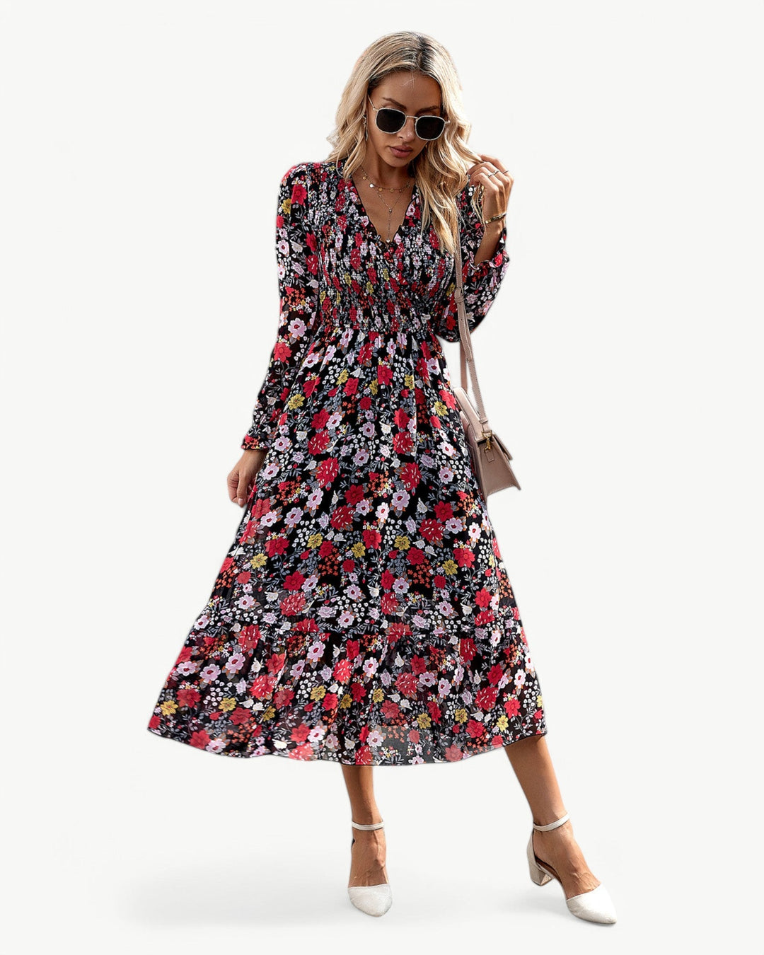 Elizza™ | Abito Midi Floreale Romantico con Maniche Lunghe