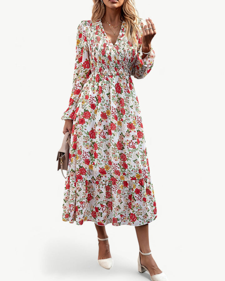 Elizza™ | Abito Midi Floreale Romantico con Maniche Lunghe