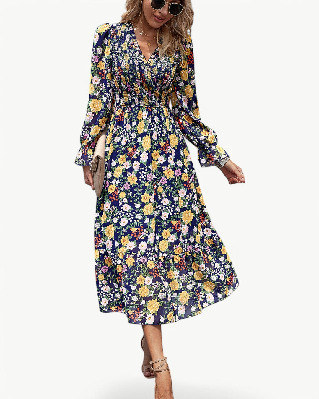 Elizza™ | Abito Midi Floreale Romantico con Maniche Lunghe