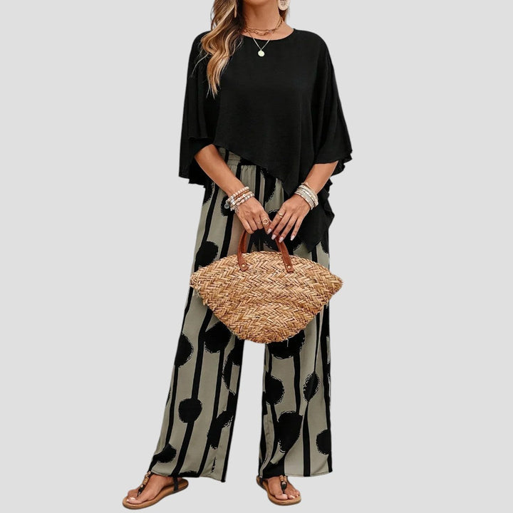 Amirah™ | Top asimmetrico e pantaloni stampati neutri