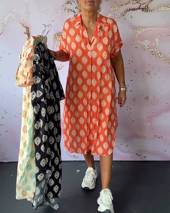 Selia™ | Abito Estivo Ampio con Collo Revers e Maniche Corte