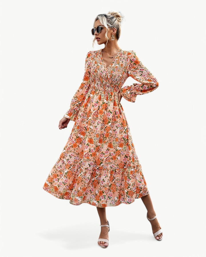 Elizza™ | Abito Midi Floreale Romantico con Maniche Lunghe