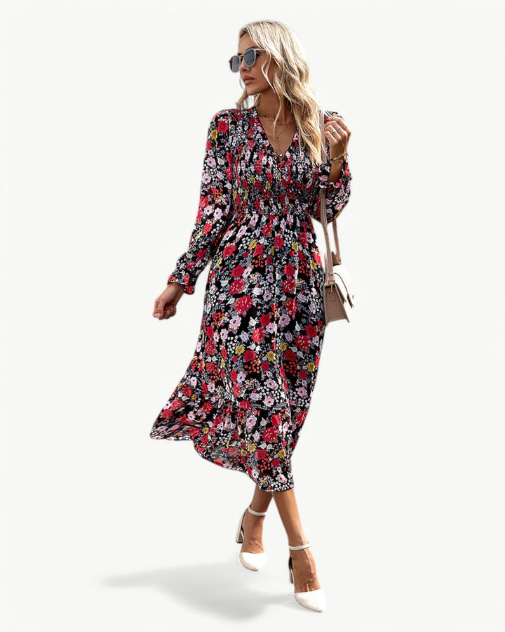 Elizza™ | Abito Midi Floreale Romantico con Maniche Lunghe