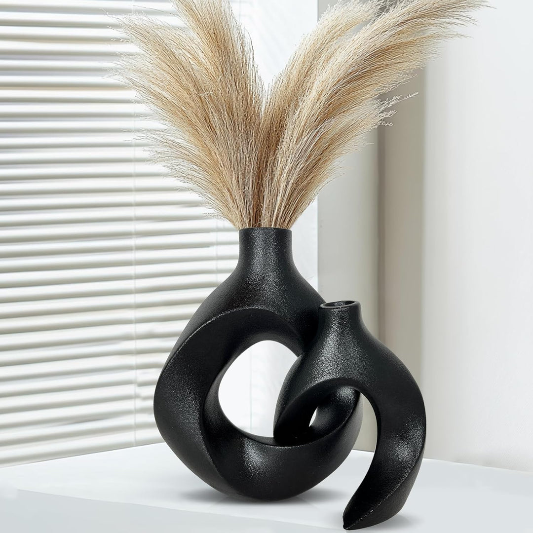 Set di 2 vasi in ceramica nera
