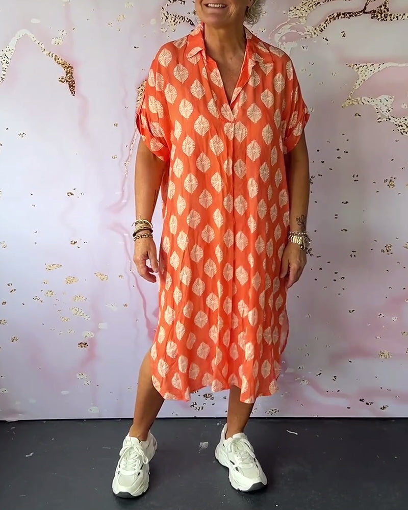 Selia™ | Abito Estivo Ampio con Collo Revers e Maniche Corte