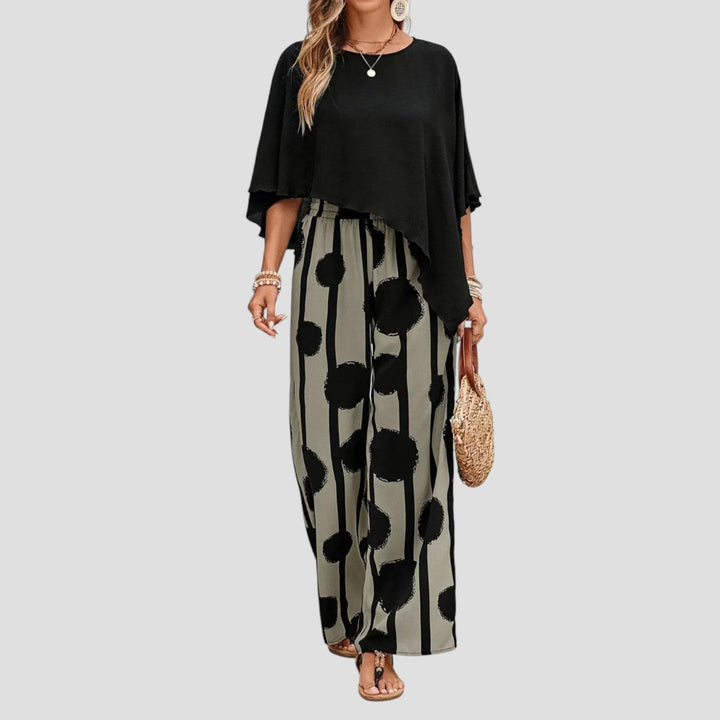 Amirah™ | Top asimmetrico e pantaloni stampati neutri