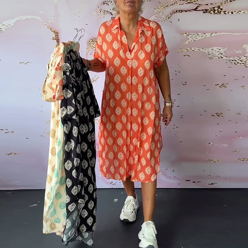 Selia™ | Abito Estivo Ampio con Collo Revers e Maniche Corte