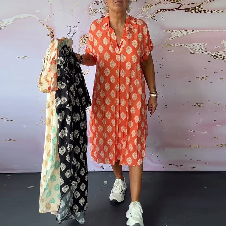 Selia™ | Abito Estivo Ampio con Collo Revers e Maniche Corte