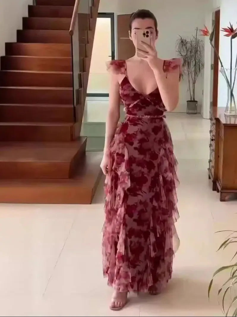 Aleey™ | Abito Elegante con Volant Floreali