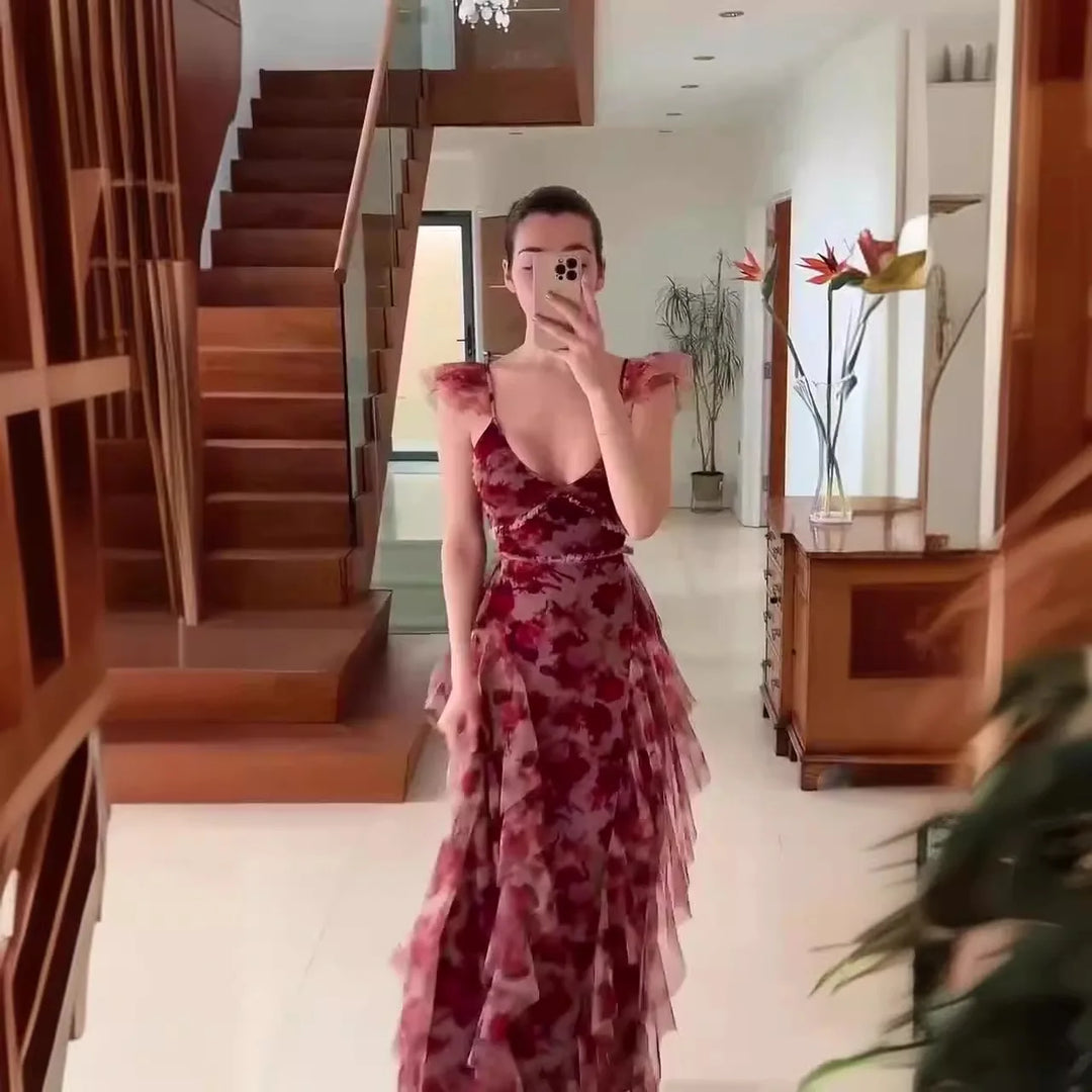 Aleey™ | Abito Elegante con Volant Floreali