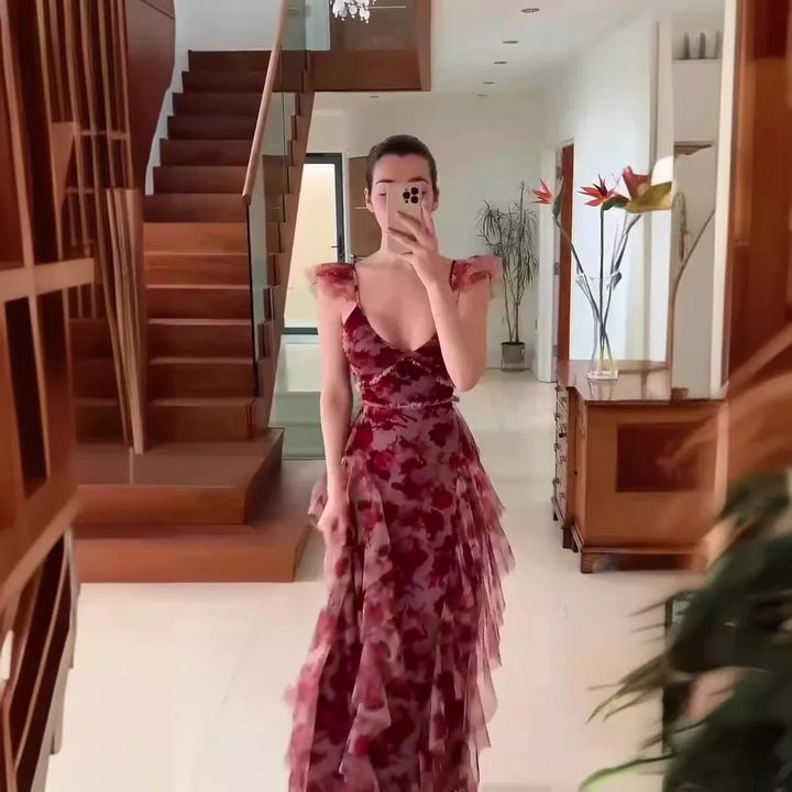 Aleey™ | Abito Elegante con Volant Floreali