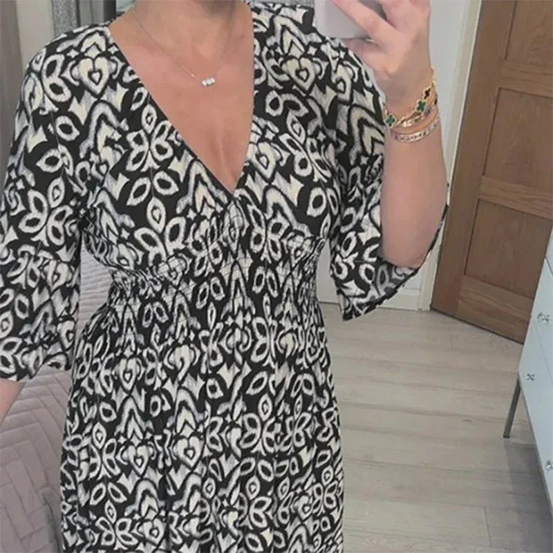 Venu™ | Abito Boho Casual con Scollatura a V e Maniche a Tre Quarti