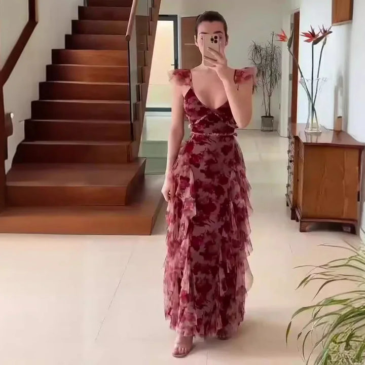 Aleey™ | Abito Elegante con Volant Floreali