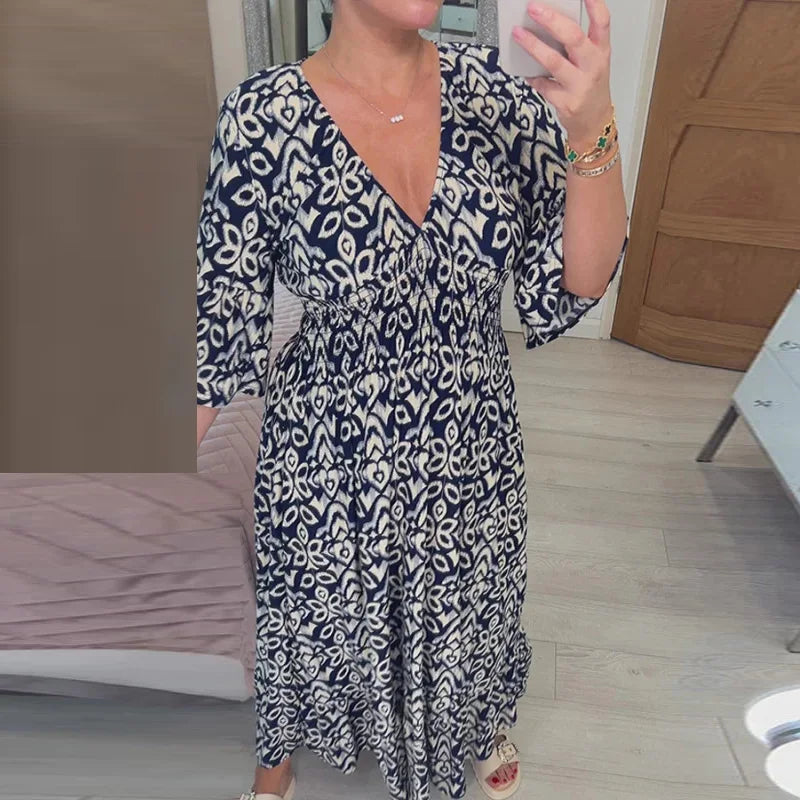 Venu™ | Abito Boho Casual con Scollatura a V e Maniche a Tre Quarti