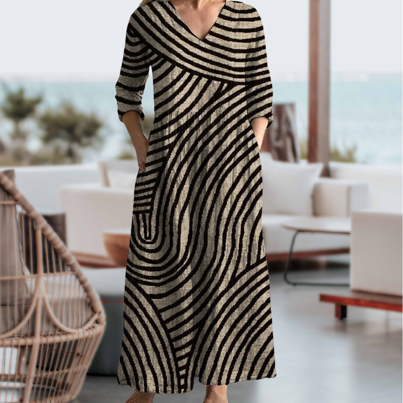Evele™ | Abito Maxi a Righe Elegante con Collo a V