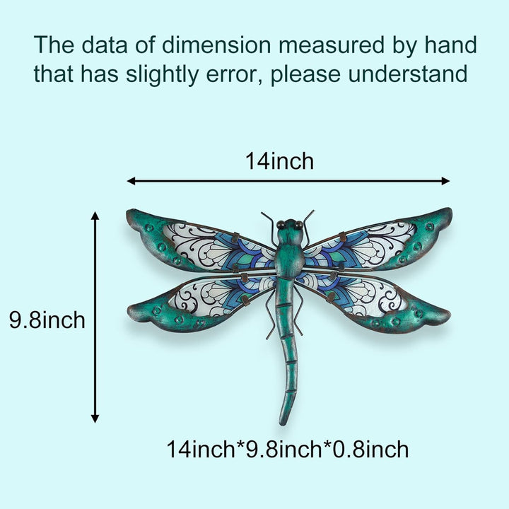 Decorazione da parete in metallo verde a forma di libellula