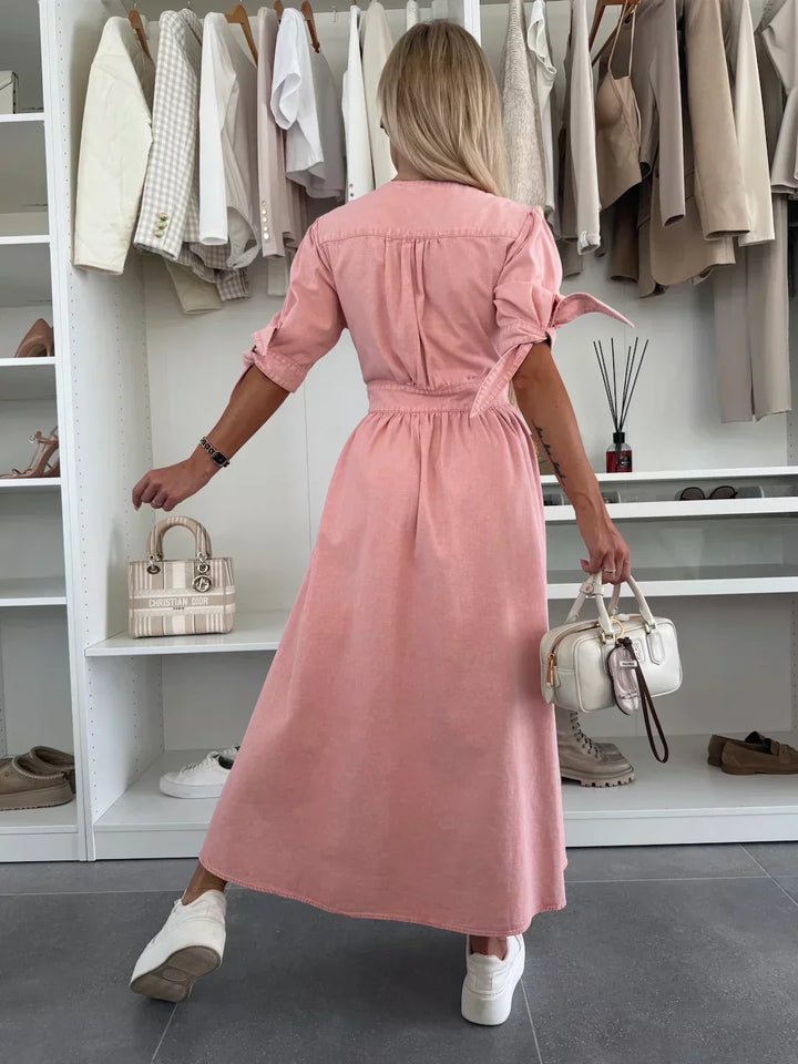 Nelya™ | Elegante Abito Jeans con Bottoni in Legno