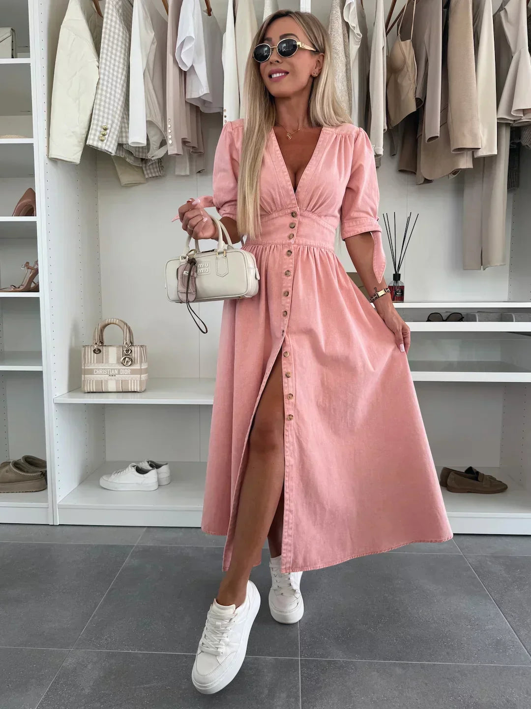 Nelya™ | Elegante Abito Jeans con Bottoni in Legno