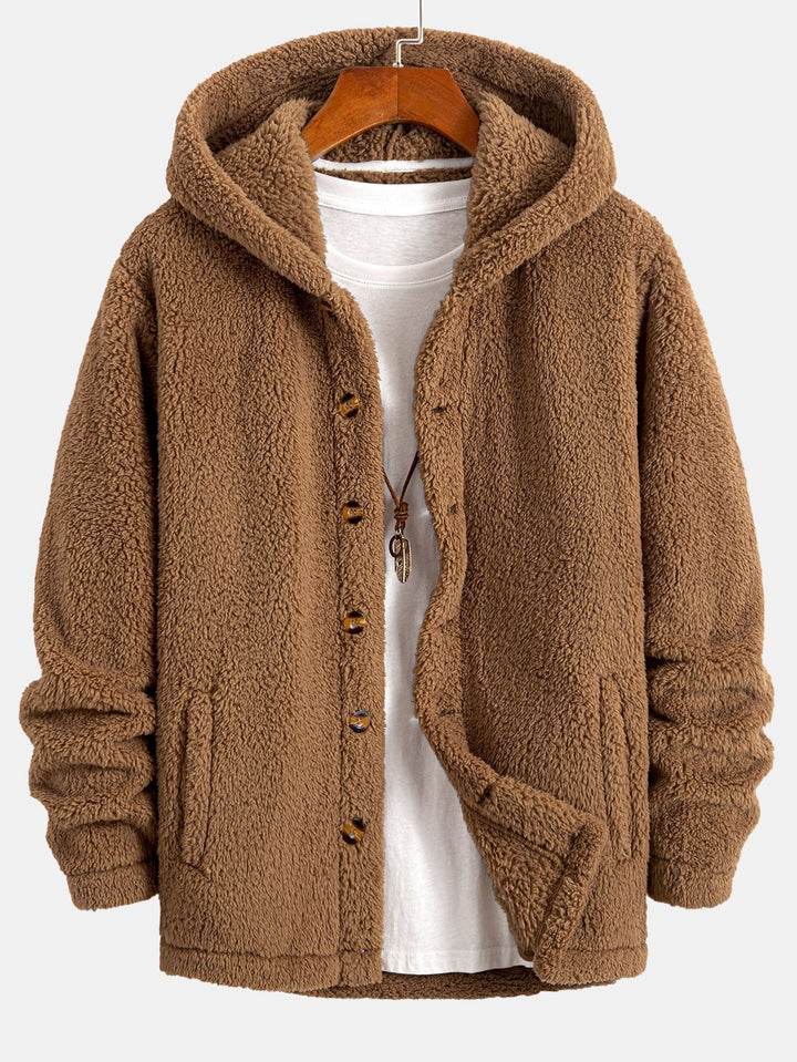 Ravo™ | Accogliente giacca in teddy-fleece con cappuccio e chiusura a bottoni